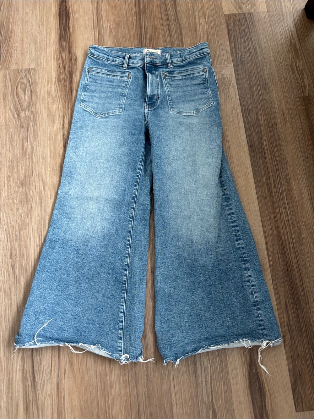 Madewell Light Blue Wide-Leg Frayed Hem Jeans